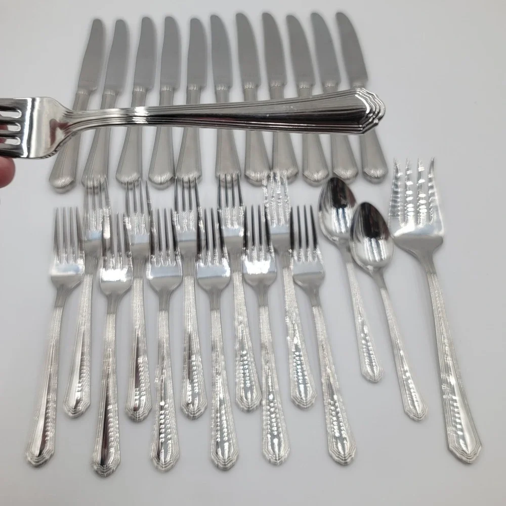 26pc Lenox Archway Stainless Flatware Set 18/10 Glossy Silverware